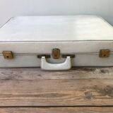 Old white leather case with vintage 70s leather handle