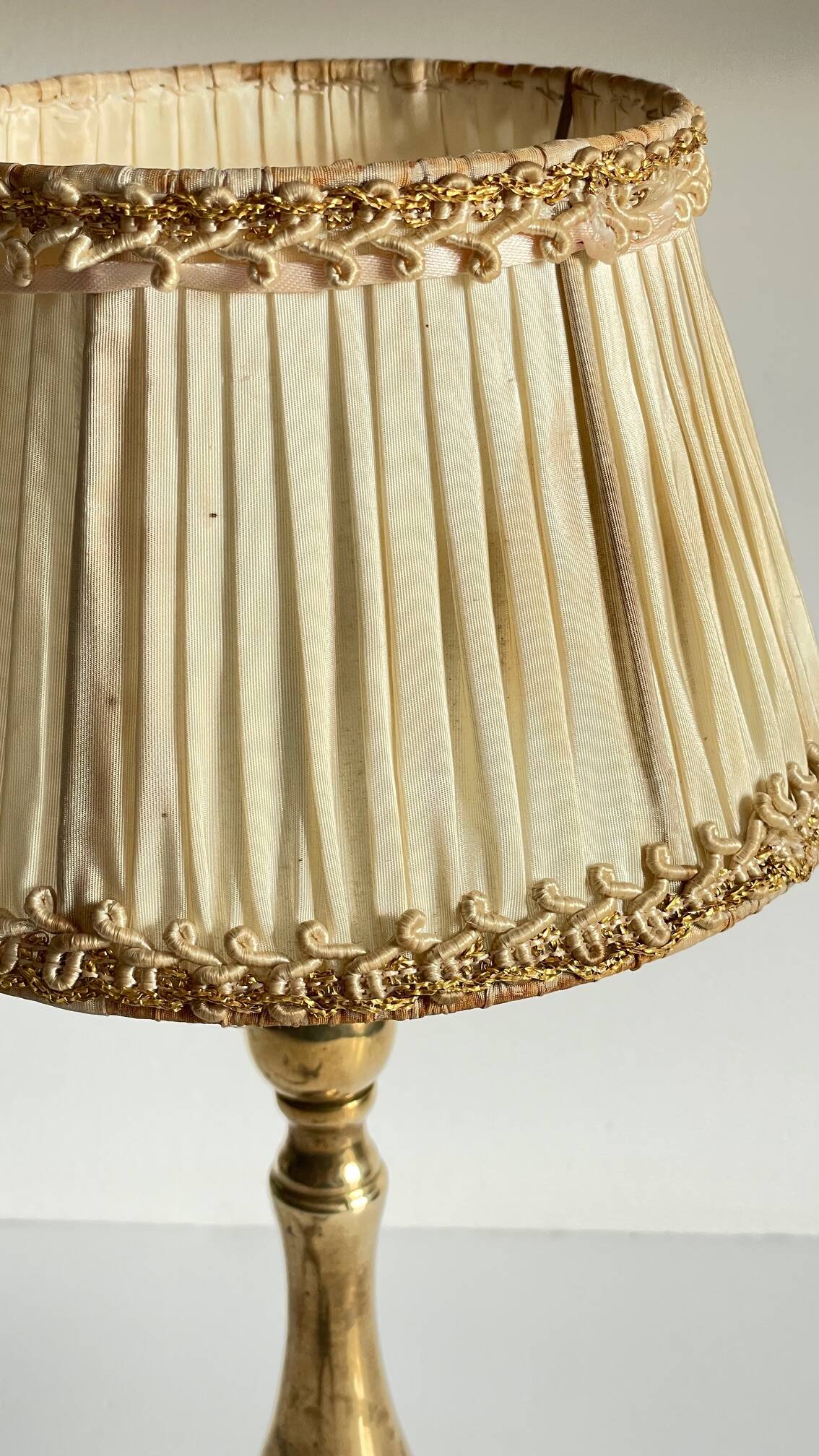 Solid brass lamp and antique lampshade