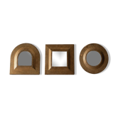Lot of 3 vintage brass mirrors from the 1960s, mixed shapes, wall decoration, mid-century style.