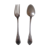 Cutlery set of 11 forks and 11 spoons in silver-plated metal, SFAM brand - Louis XVI model