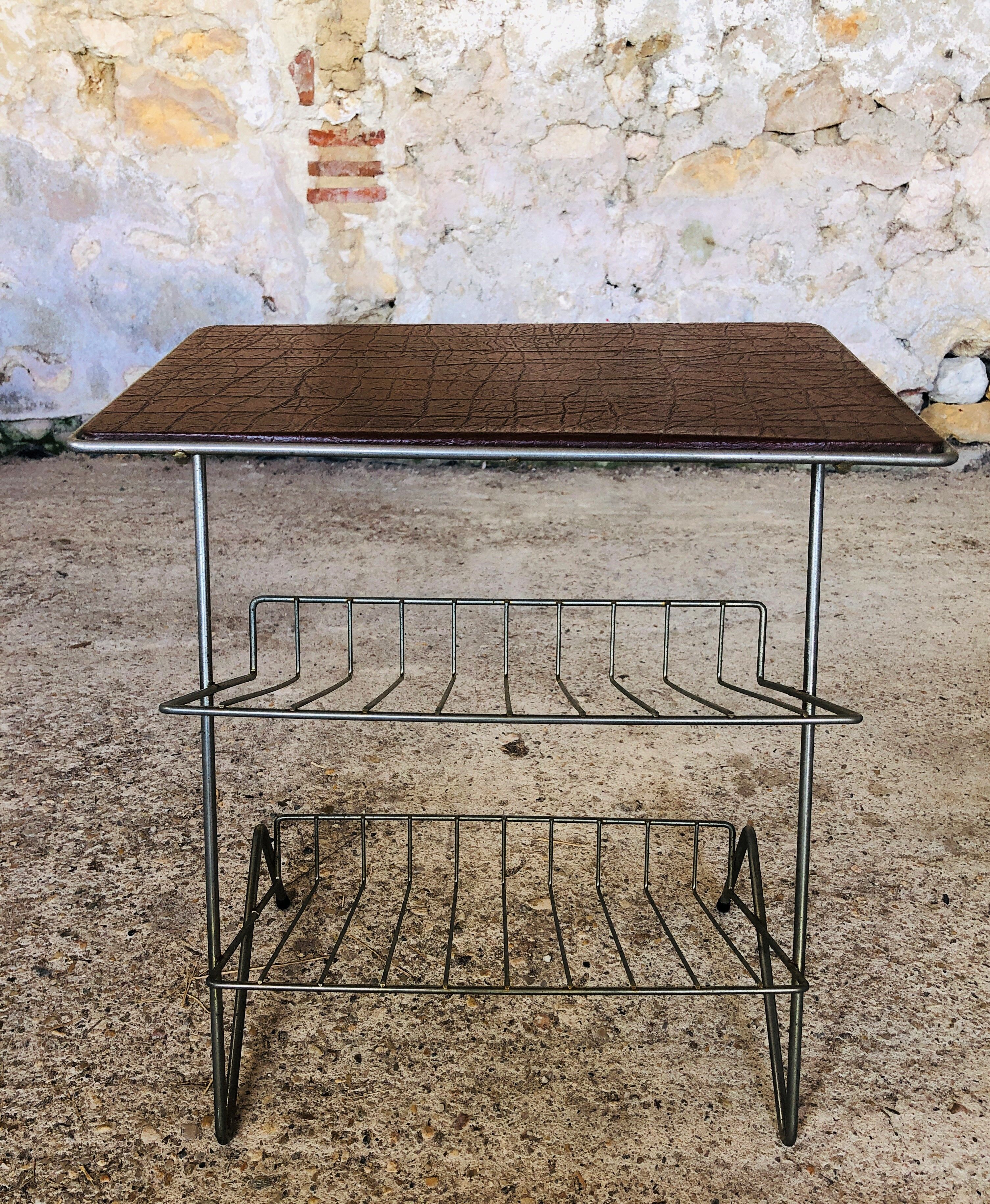 Side table / storage for vinyl top faux leather vintage 60s