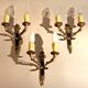 Set of 3 Empire style wall lights in bronze and gilded and green lacquered brass, Circa 1950.