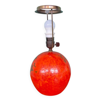 Art Deco HAK Herman Kähler Pottery Lamp, c.1930s Orange Globe with Brass Details