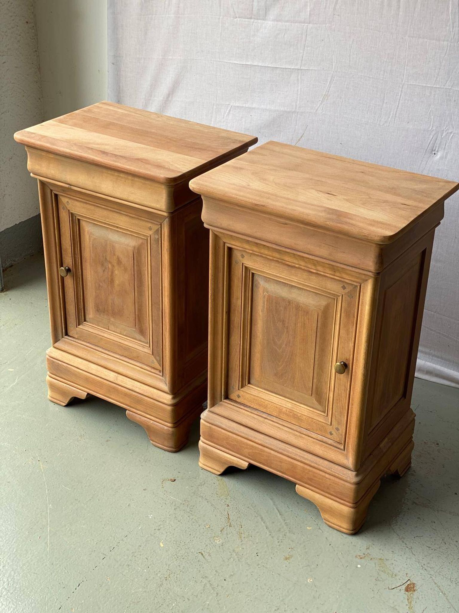 Pair of bedside tables renovated in solid raw cherry wood