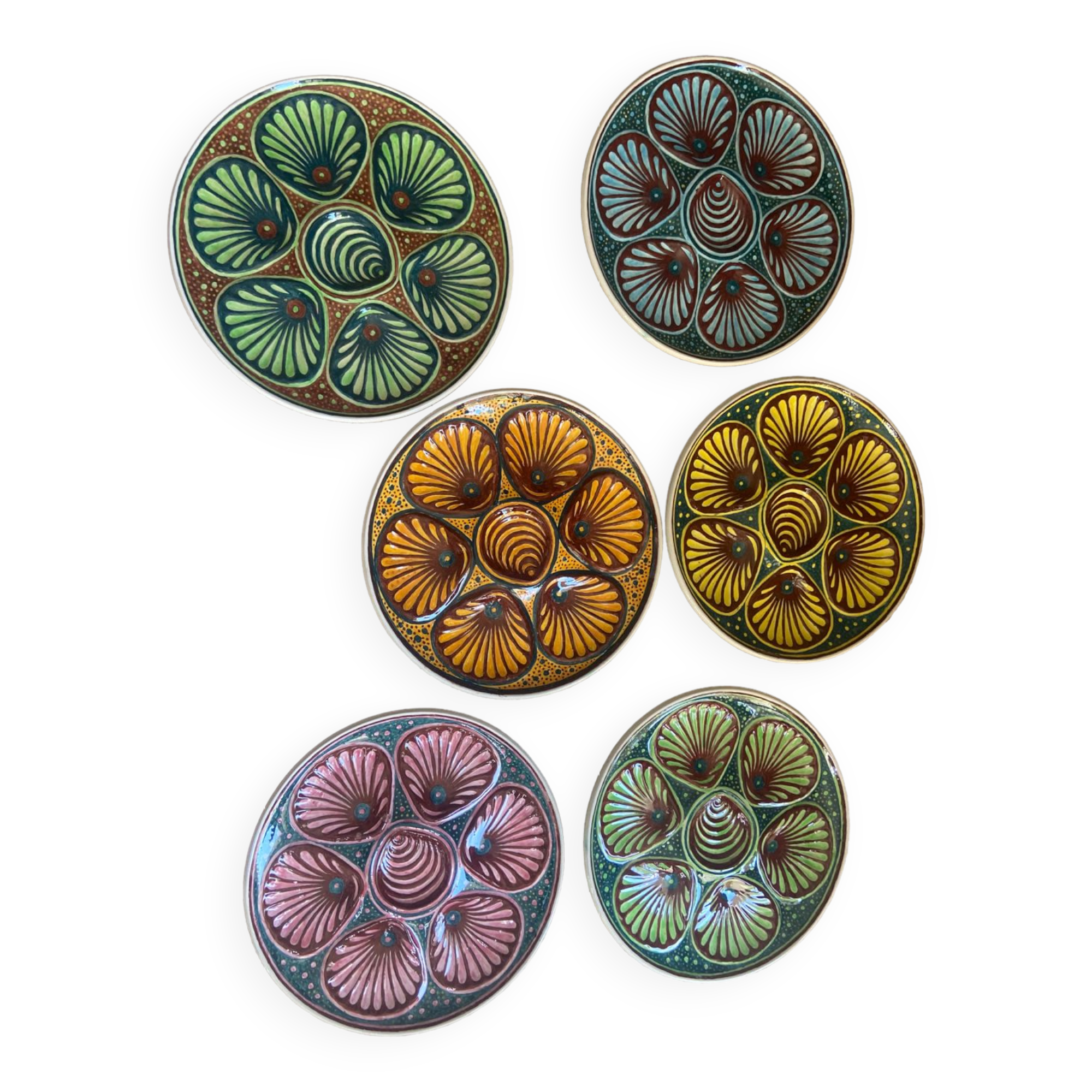 Set of 6 ceramic oyster plates
