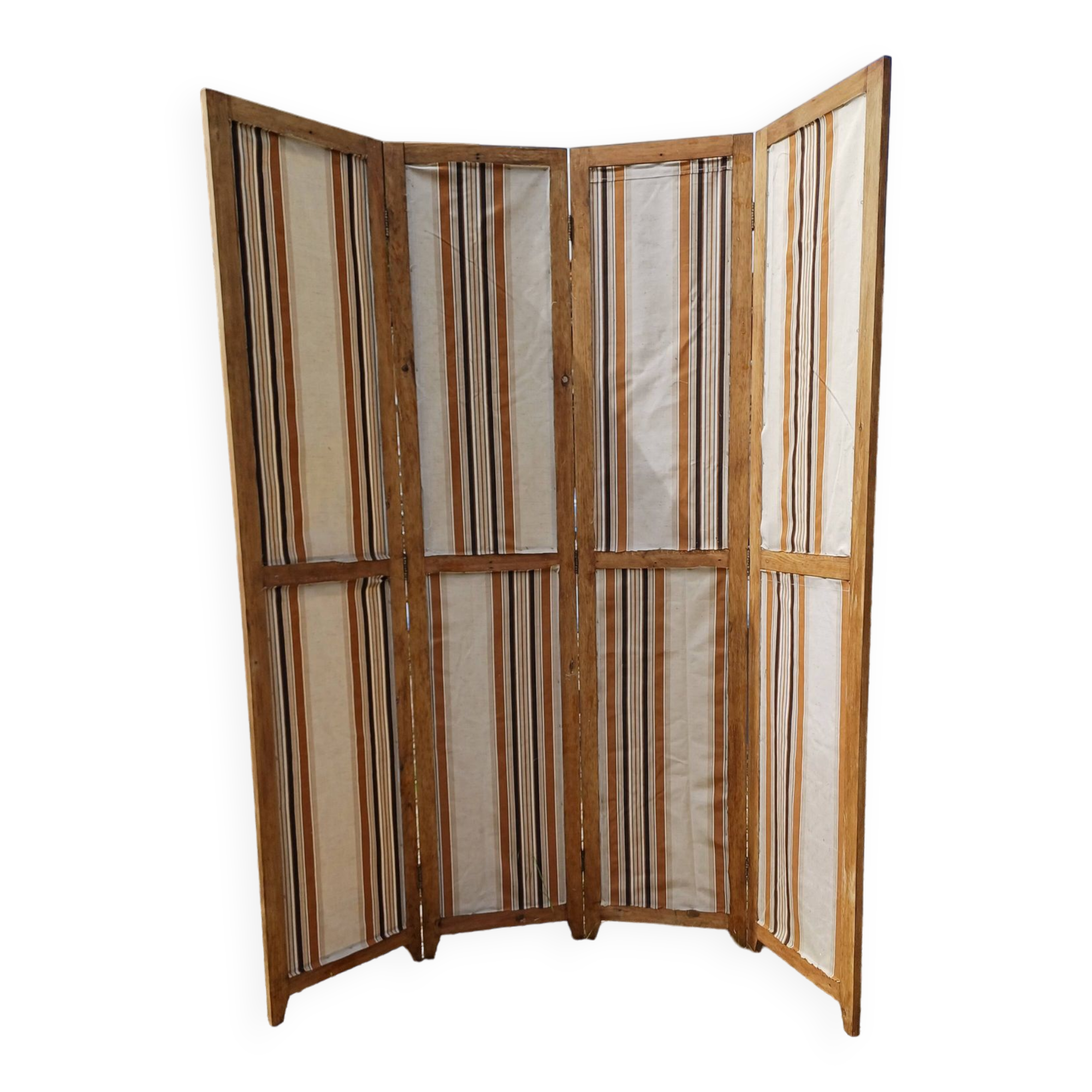 Paravent 4 Vantaux Bois et Tissus Vintage