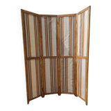 Paravent 4 Vantaux Bois et Tissus Vintage