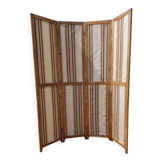 Screen 4 Leaves Wood and Vintage Fabrics