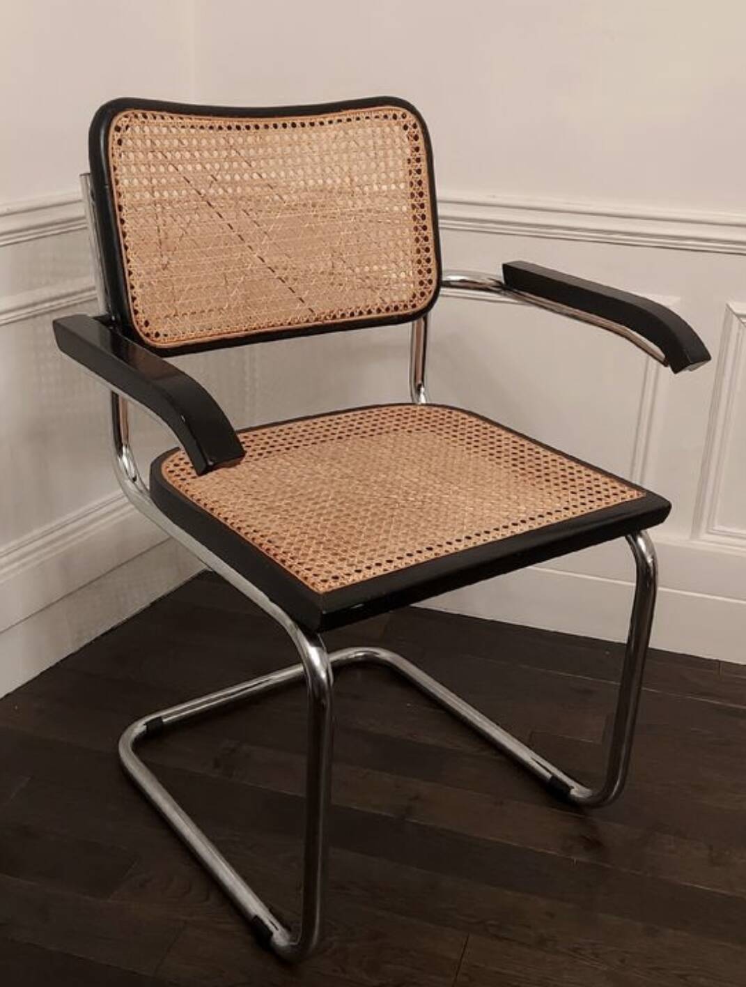 Cesca B64 vintage chair with armrests - Marcel Breuer black Vintage - Made in Italy - 70s