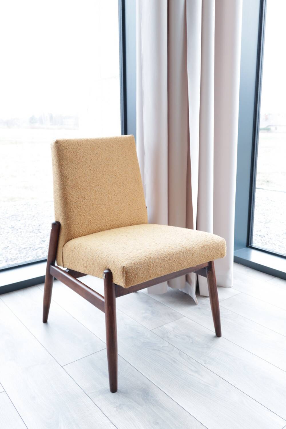 Vintage chair yellow mustard curly 1970