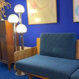 Compass leg sofa from the 60s in wood and vintage fabric