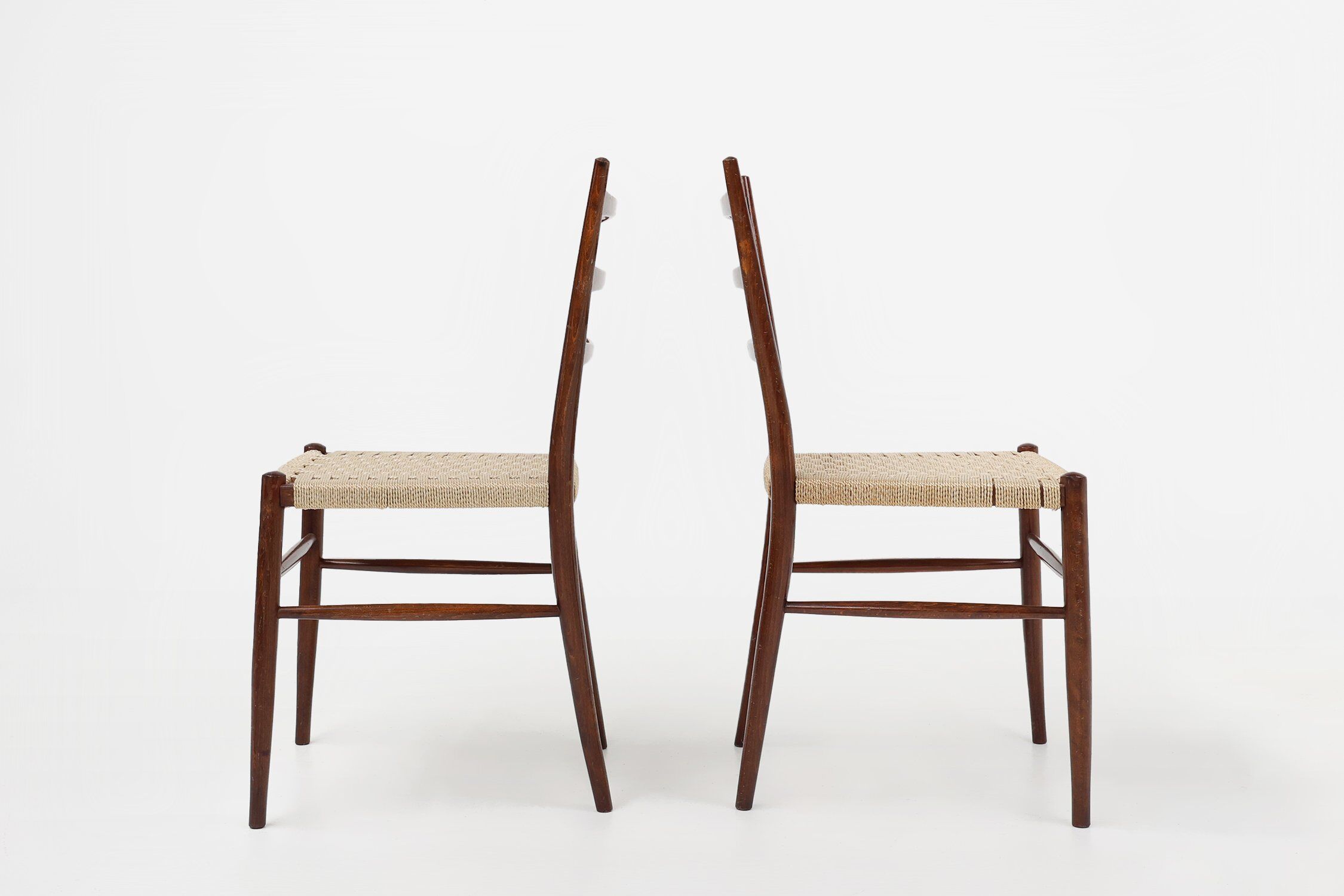 Set of Belgian Teak Dining Chairs with Braided Rope Seat, 1960s
