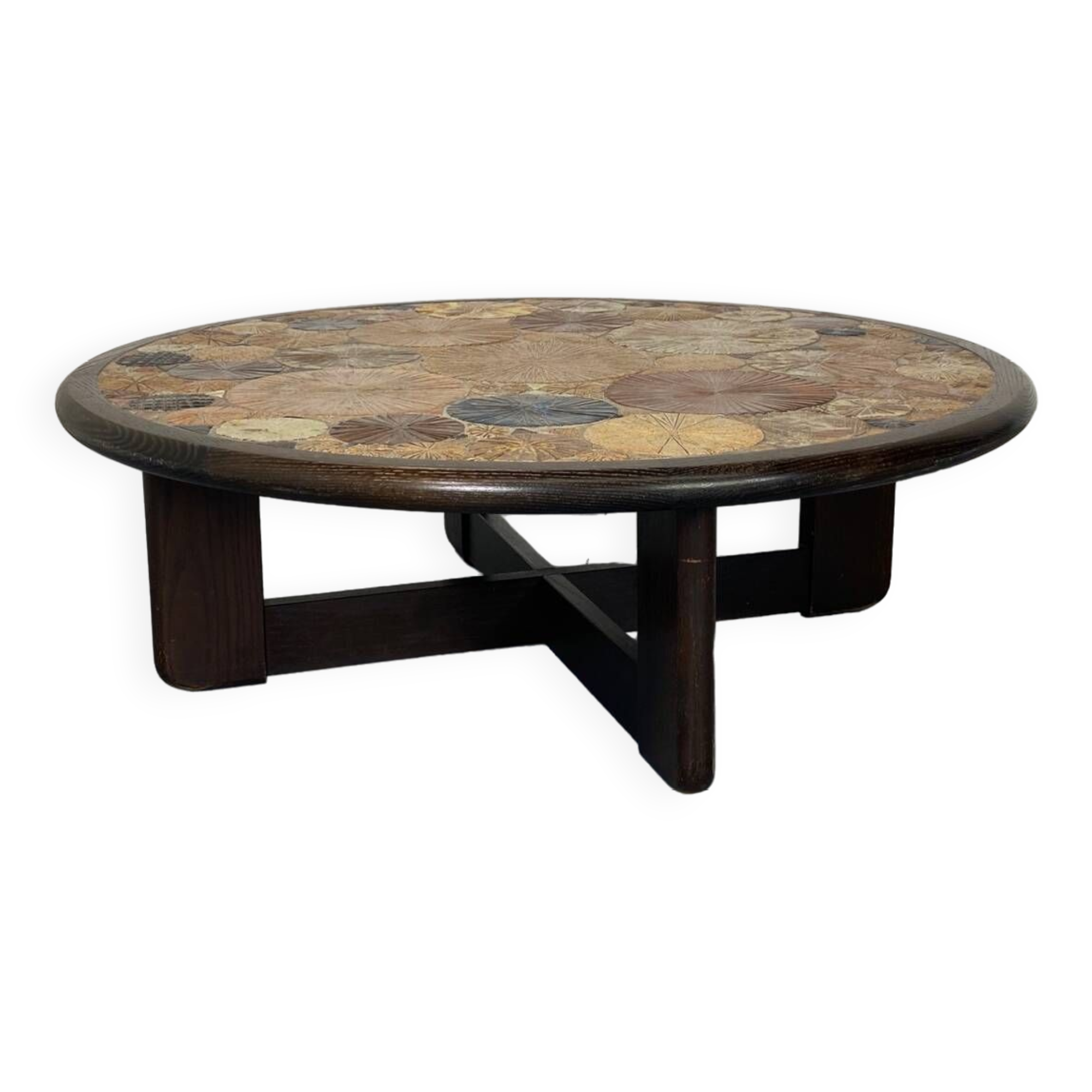 Round Ceramic and Oak Coffee Table by Tue Poulsen for Haslev Møbelsnedkeri, Denmark, 1963