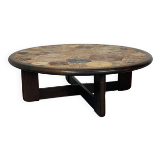 Round Ceramic and Oak Coffee Table by Tue Poulsen for Haslev Møbelsnedkeri, Denmark, 1963