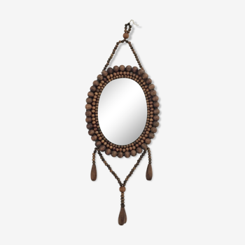 Vintage bohemian mirror in wooden beads - 22x26cm