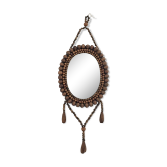 Miroir bohème vintage en perles bois - 22x26cm