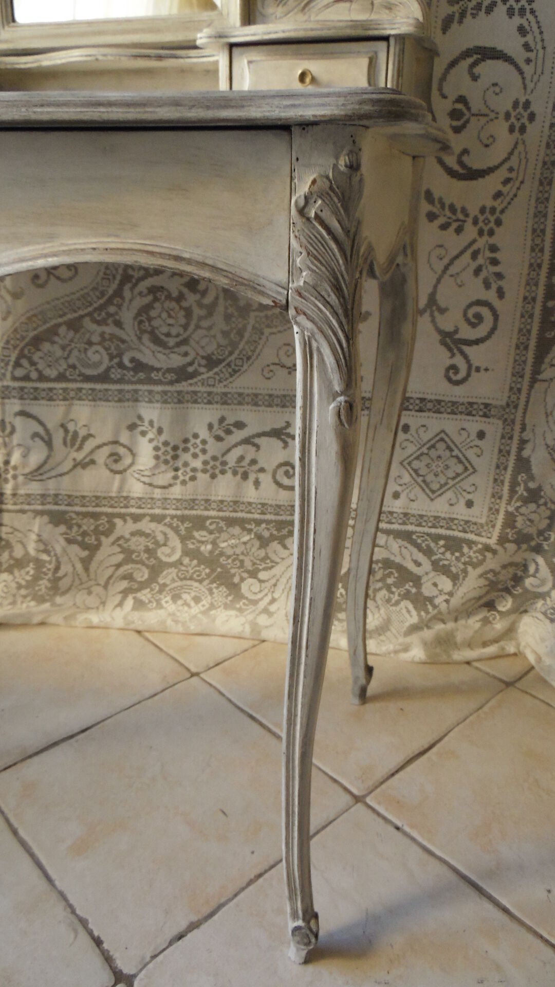 Former white grey patina hairdresser mirror table 2 Shabby chic drawer