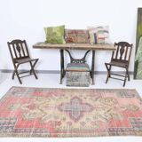 4x8 Rug For Living Room Pale Red Oriental Antique Vintage Rug, 128x248Cm