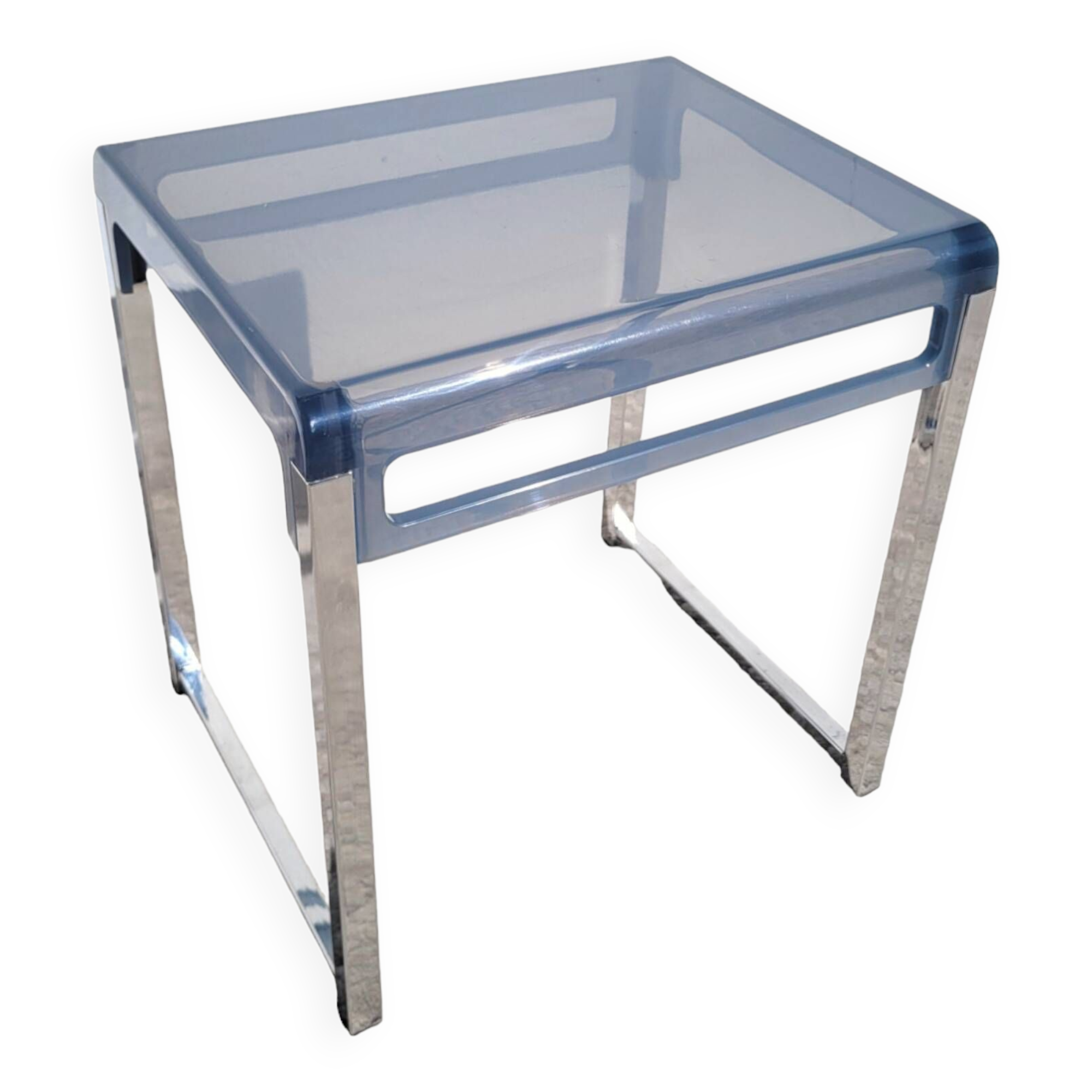 Bout de canapé plexiglas et chrome Space age