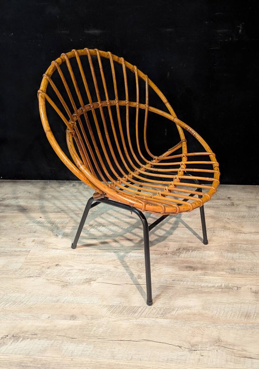 Set of four rattan armchairs, 1950s-1960s design