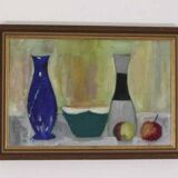 Original Mid Century  Oil on Canvas – “Bowl, Vase and Fruit” by K. W. N.