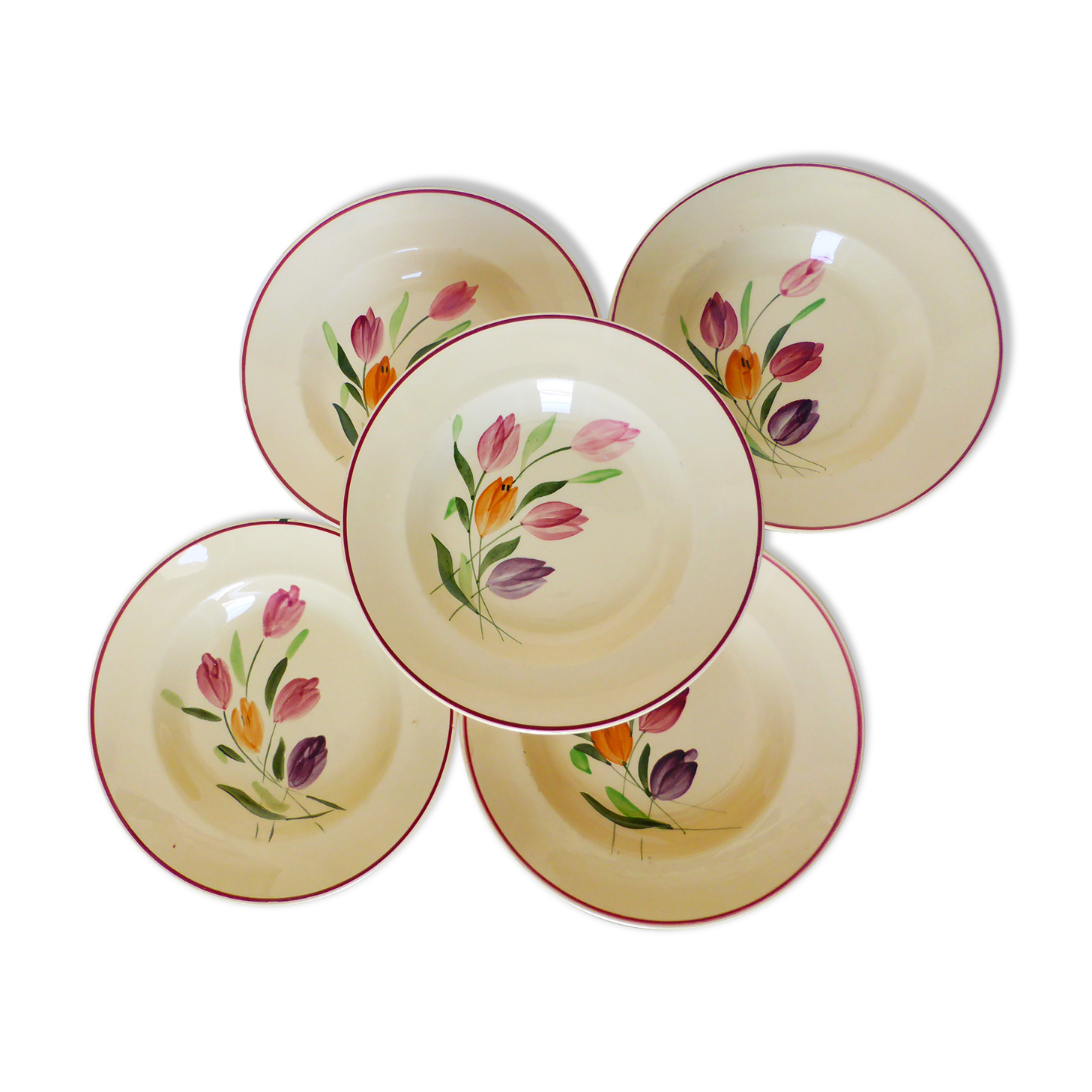 5 assiettes creuses de Longchamp modèle Tulipes 210747