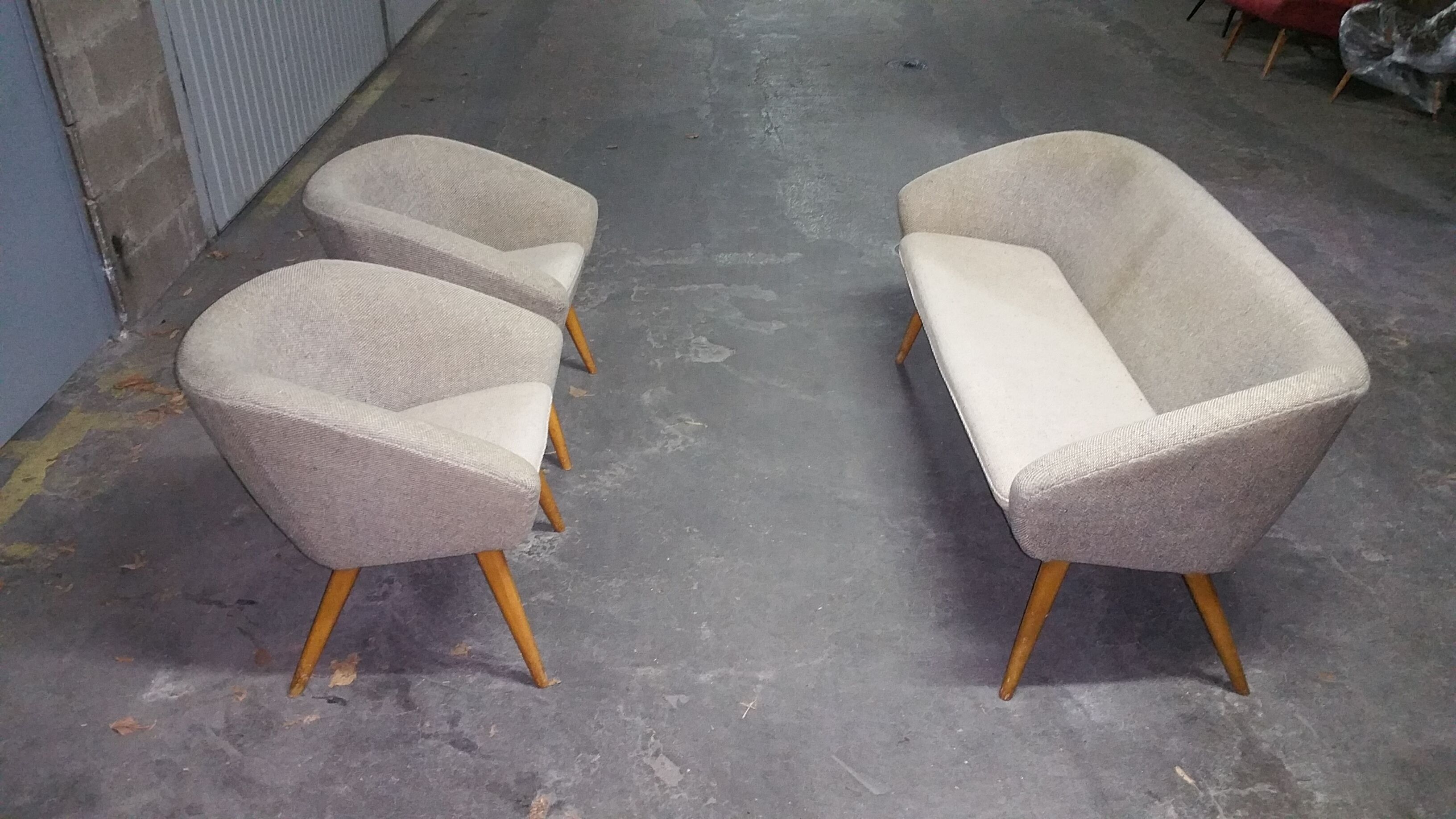 Sofa 3 Chair Danish cocktail of the 50s/60s gray / white