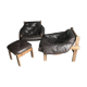 Fauteuils en cuir tufté brun du milieu du siècle et pouf dans le style de Percival Lafer, années 1960, Ensemble de 3