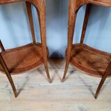 Pair of bedside Louis XV drums in precious wood marquetry of the twentieth century