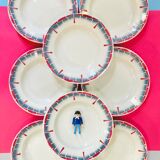 8 hollow plates ceranord st amand boulingrin pink and blue -vintage-kitchen-retro