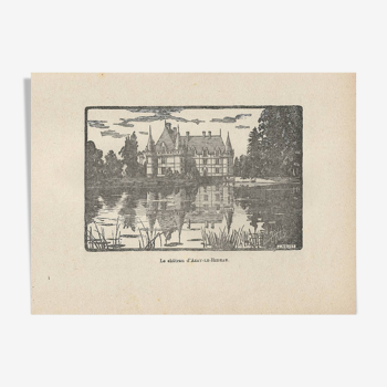 Engraving-years 1930-J Druet - The castle of Azay-le-Rideau