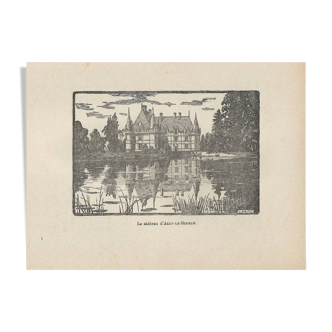 Engraving-years 1930-J Druet - The castle of Azay-le-Rideau