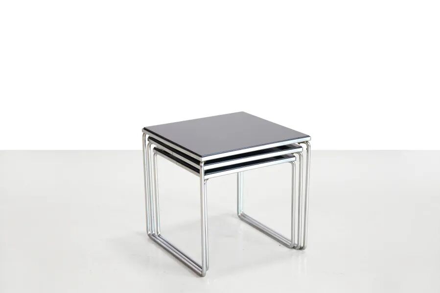 Vintage chrome and black glass side tables by Brabantia 1960s