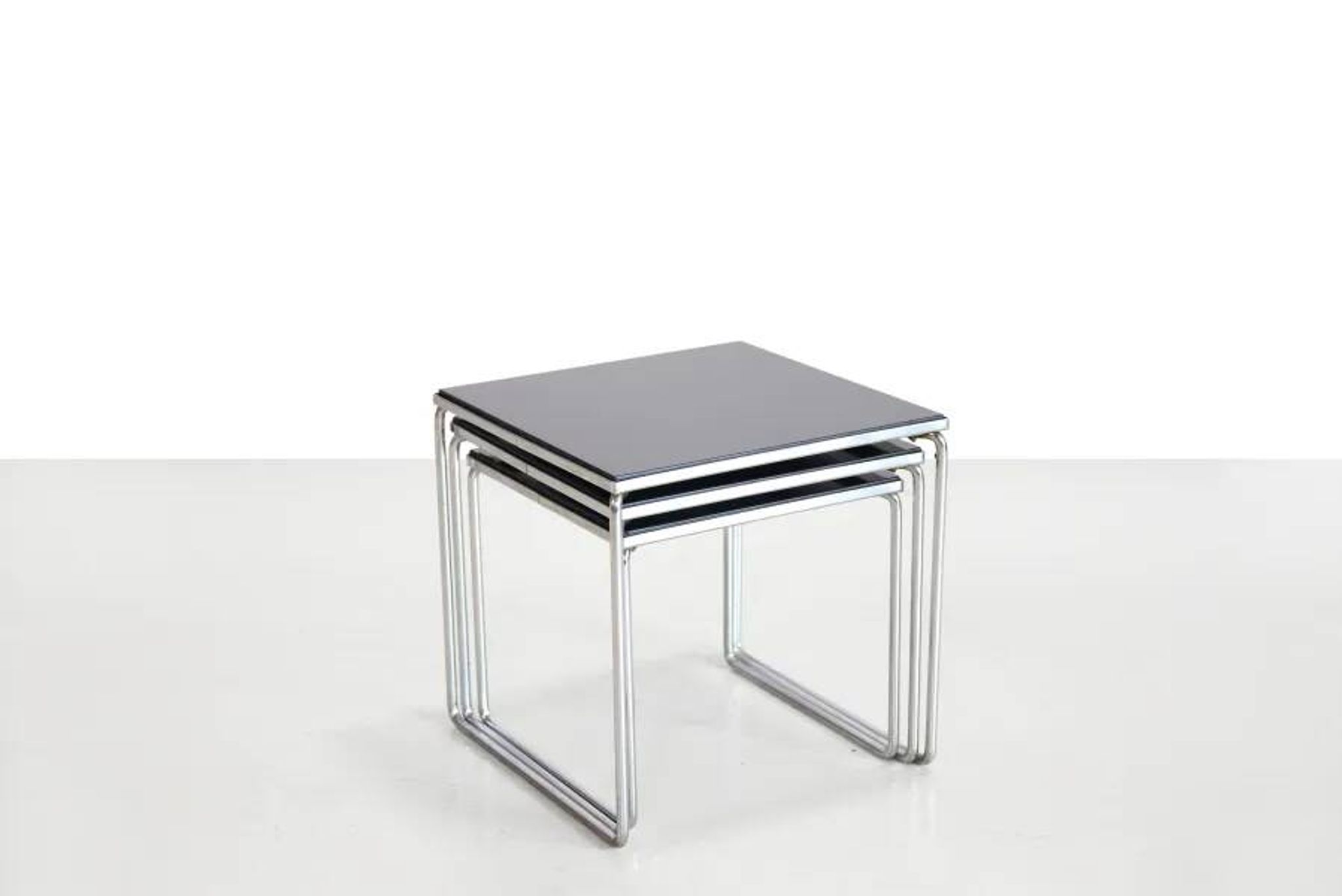 Vintage chrome and black glass side tables by Brabantia 1960s