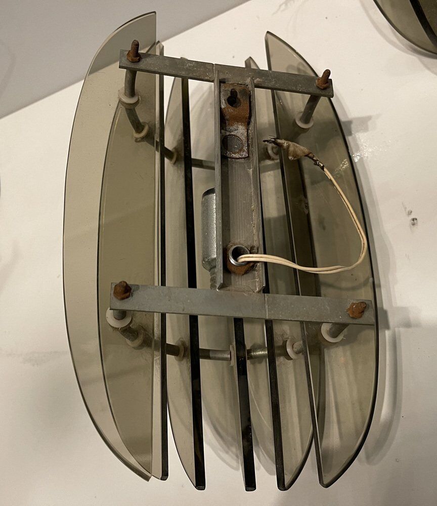 Italian Smoked Glass Wall Lights from Veca, Set of 2