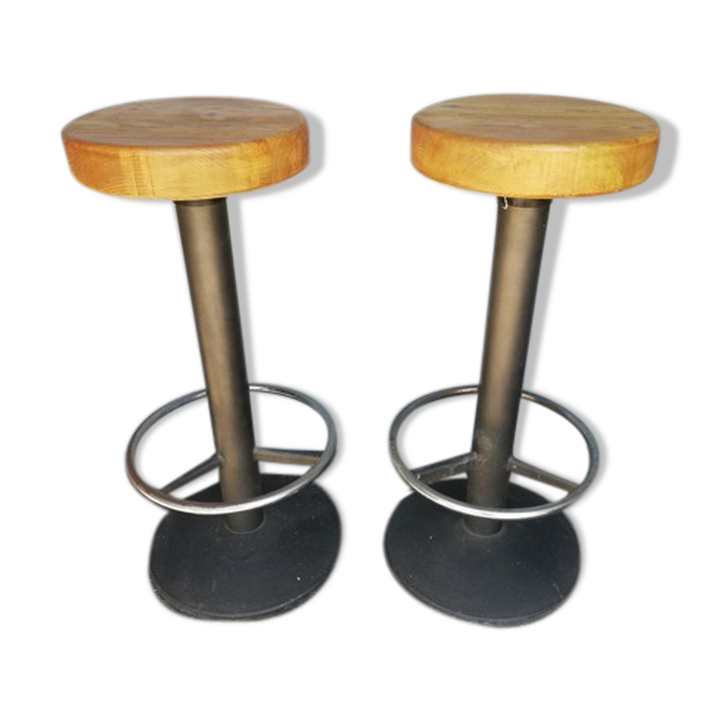 Pair 2 bar stool metal and wood
