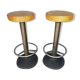 Pair 2 bar stool metal and wood