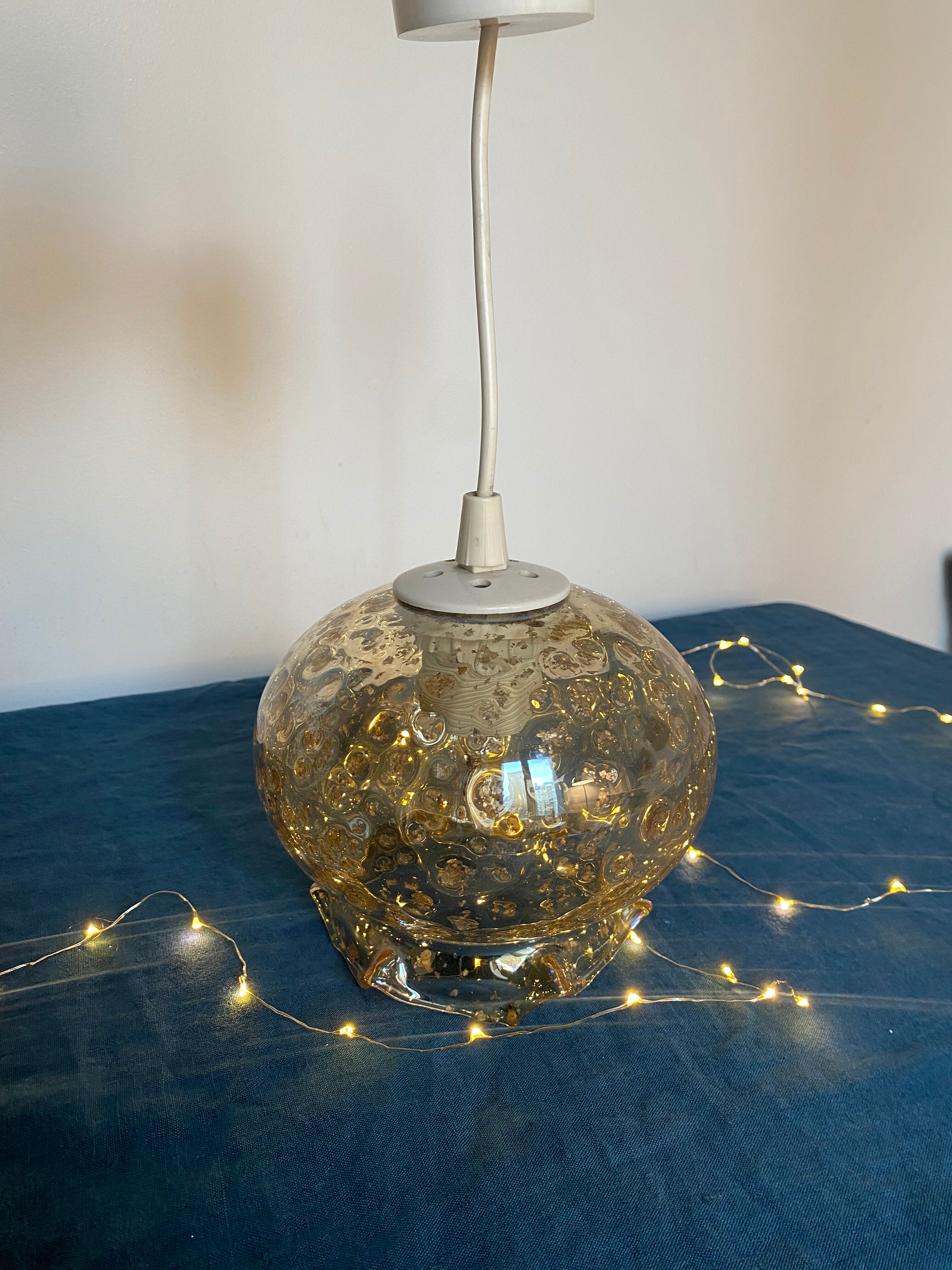 Blown glass pendant lamp with bubbles - 70s