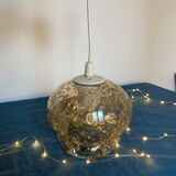 Blown glass pendant lamp with bubbles - 70s