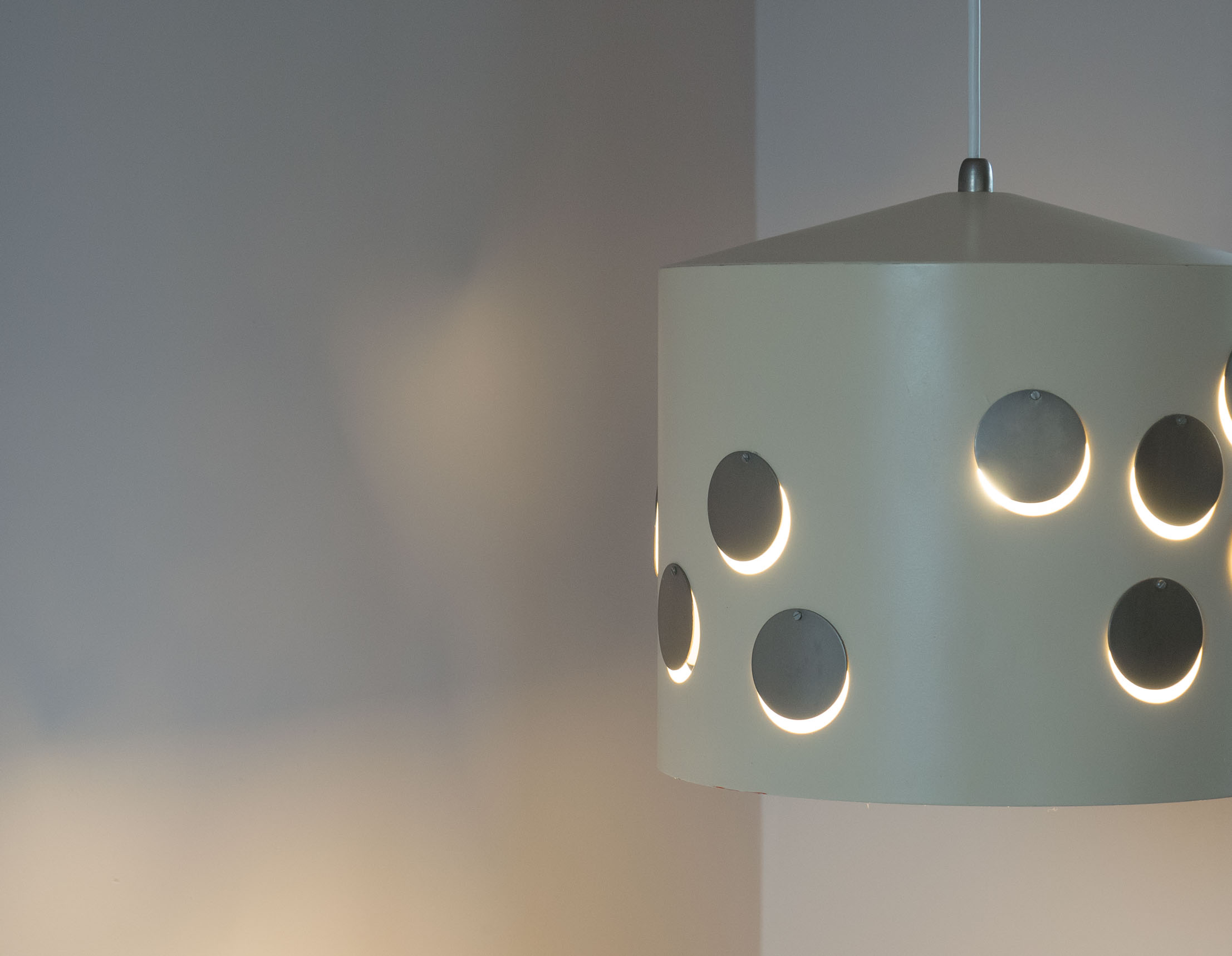 Vintage conical white and silver pendant light