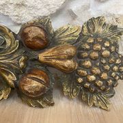 Large wall sculpture in carved gilded wood – fruits and foliage –