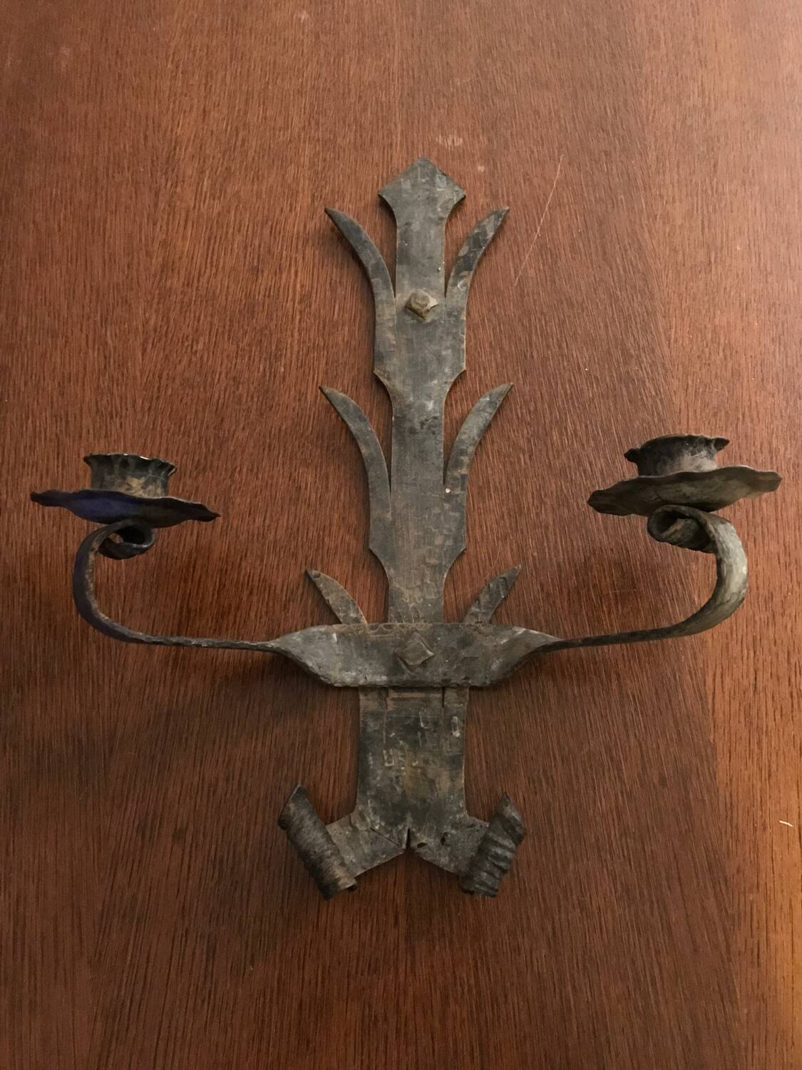 Pair of brutalist candle holder sconces