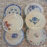 6 mismatched antique soup plates