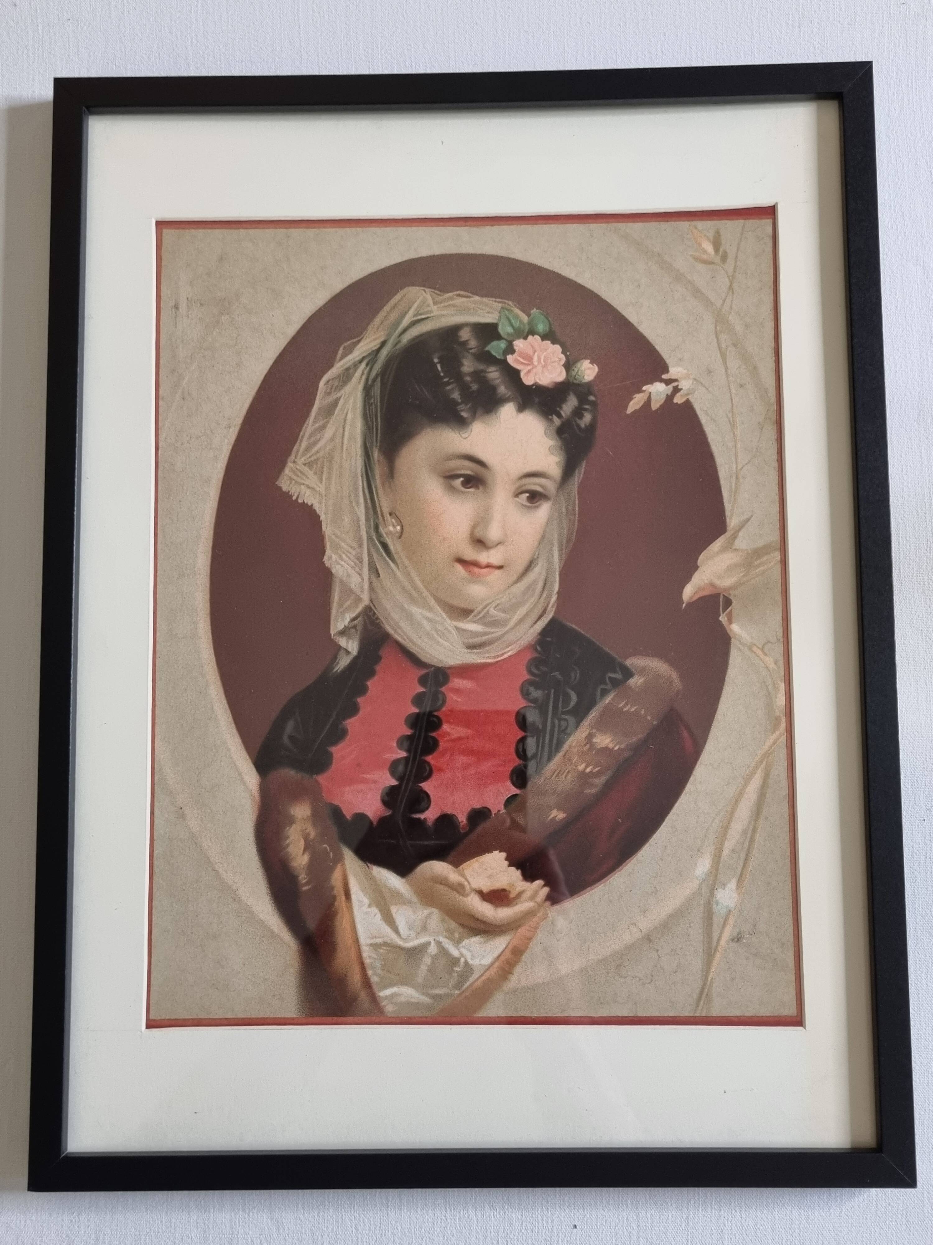 Original late 19th century chromolithograph, The Four Seasons, Winter, framed