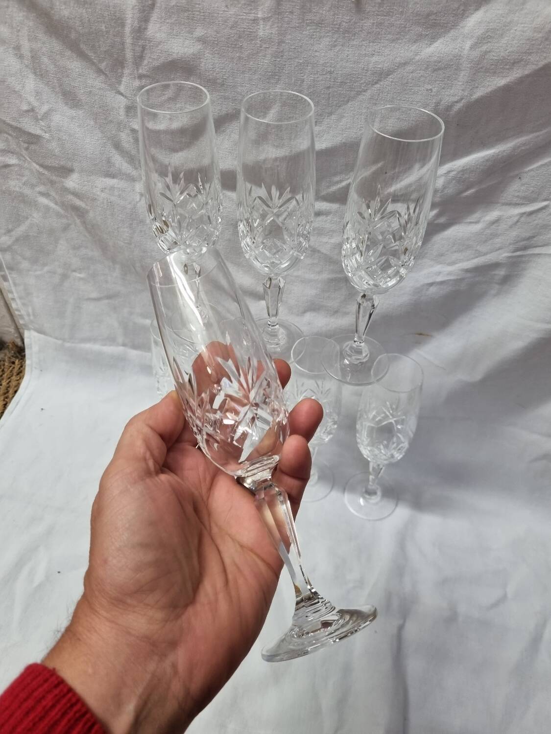 8 Bohemian crystal champagne flutes