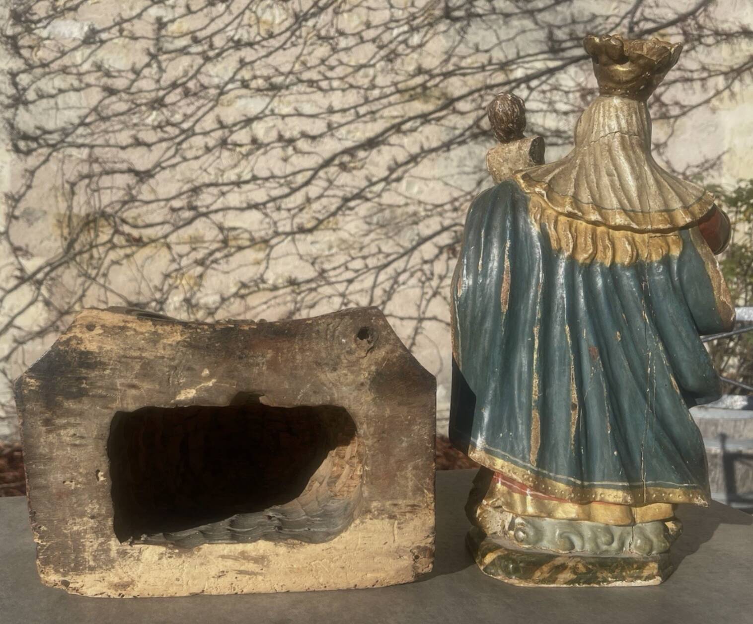 Vierge à l’Enfant – Sculpture ancienne en bois polychrome – XVIIIe / XIXe s