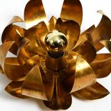 Pair of 70's gilded floral Regency wall or ceiling lamp with large leaves