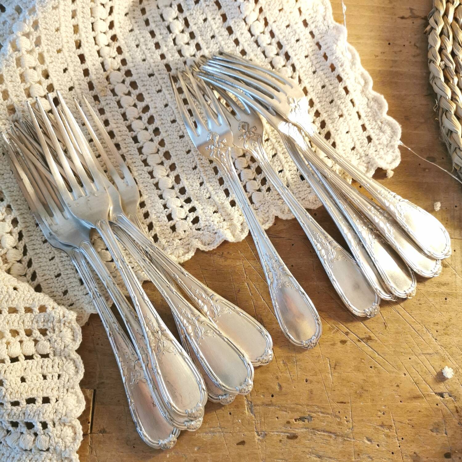 Ercuis 12 antique silver plated metal forks 1910