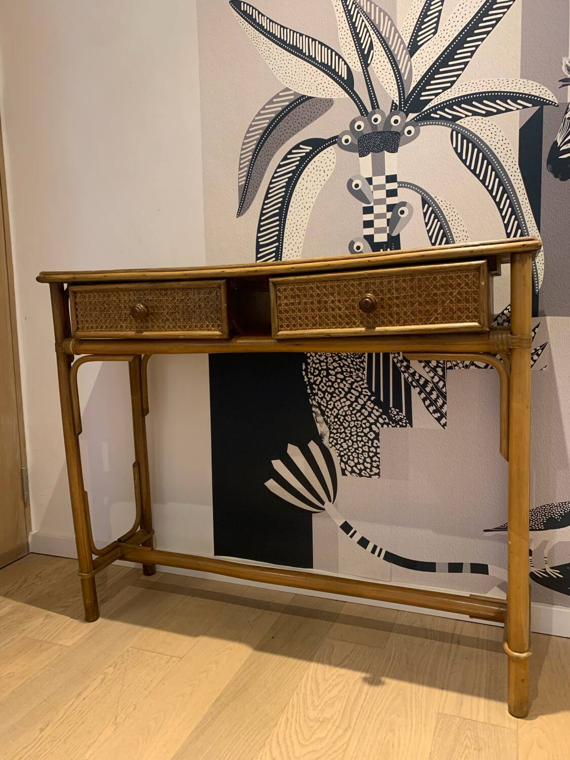 Vintage rattan console