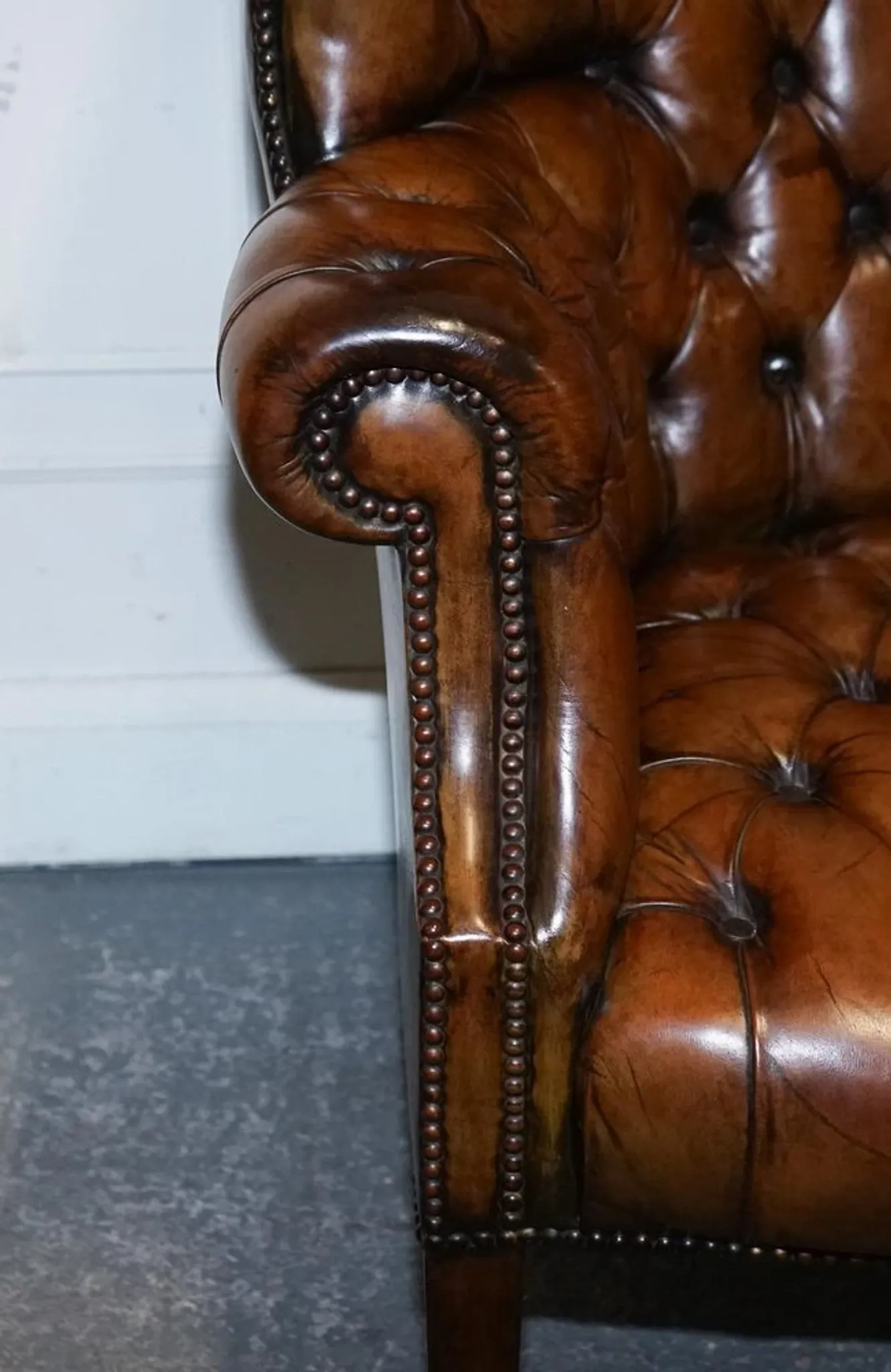 Chesterfield Porter Wingback Chair in Hand-Dyed Leather